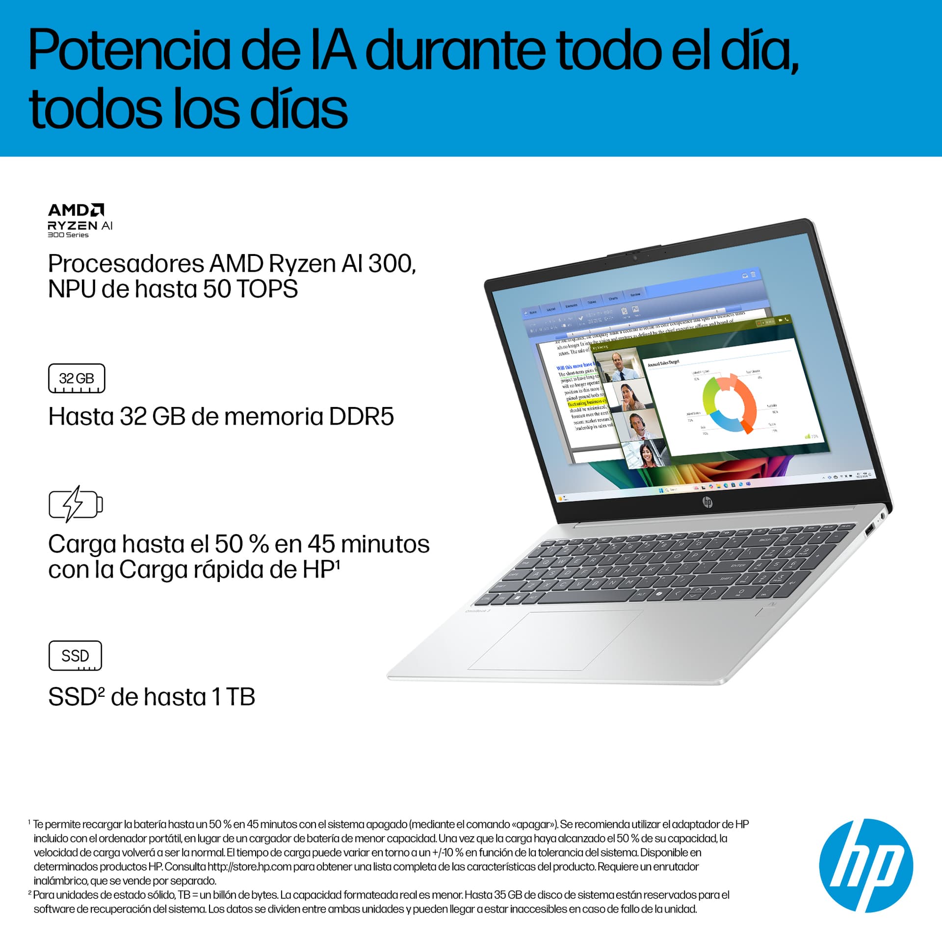 HP - Portátil HP OmniBook 3 15-fn0002ns, Copilot+PC, Ryzen IA 7-350, 16GB, 1TB SSD, 15,6', W11. - imagen 10