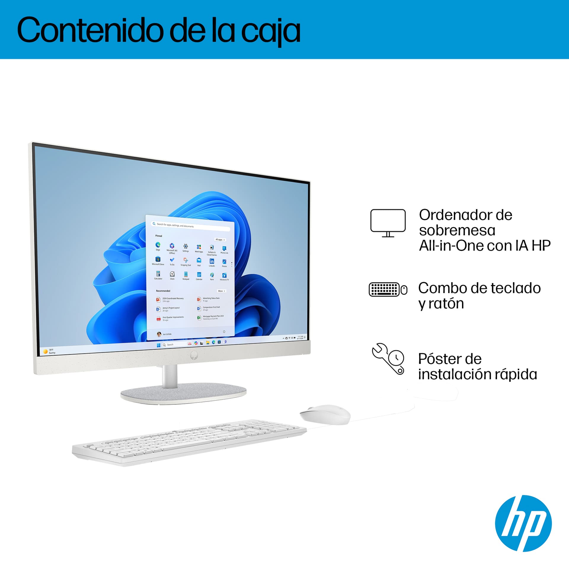 All in one - HP 24-cr2009ns, 23.8" Full-HD, Intel® Core™ Ultra 5 225U, 32GB RAM, 1 TB SSD, UHD Graphics, Windows 11 Home, Blanco caracola - imagen 6