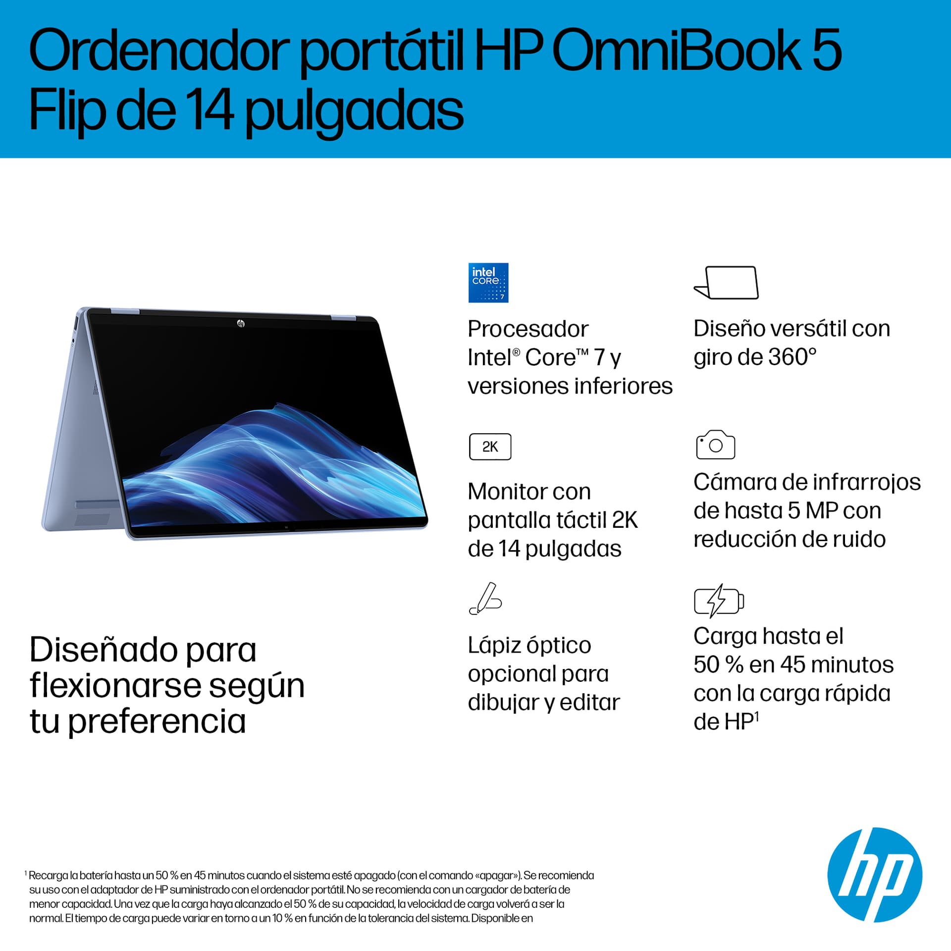 HP - Convertible 2 en 1 HP OmniBook 5 Flip 14-fp0000ns, i5-1334U, 16GB, 512GB SSD, 14', W11. - imagen 10