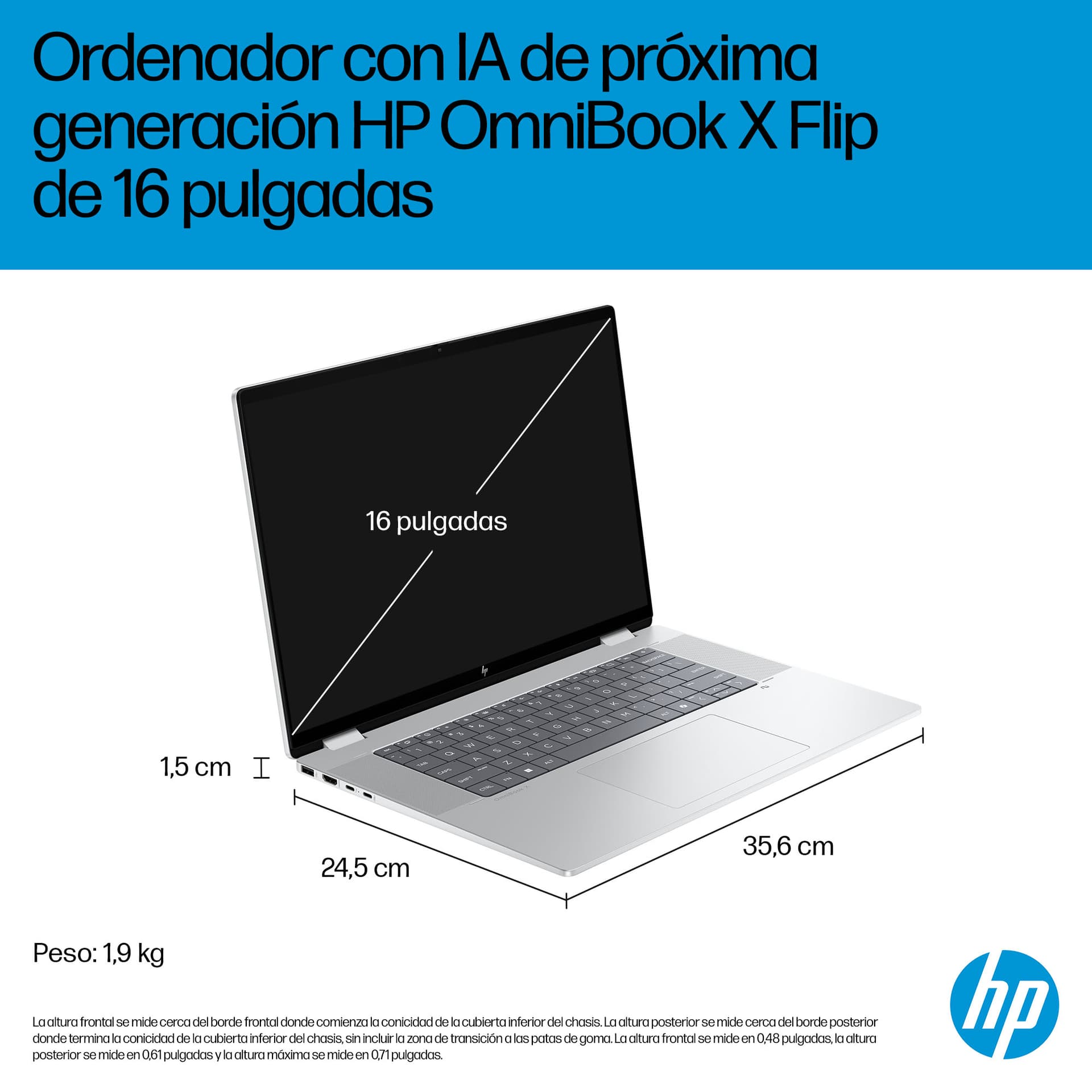 HP - Convertible 2 en 1 HP OmniBook X Flip 16-as0001ns, Copilot+PC, Intel Core Ultra 7 EVO 256V, 16GB, 1TB SSD, 16' OLED, W11. - imagen 7