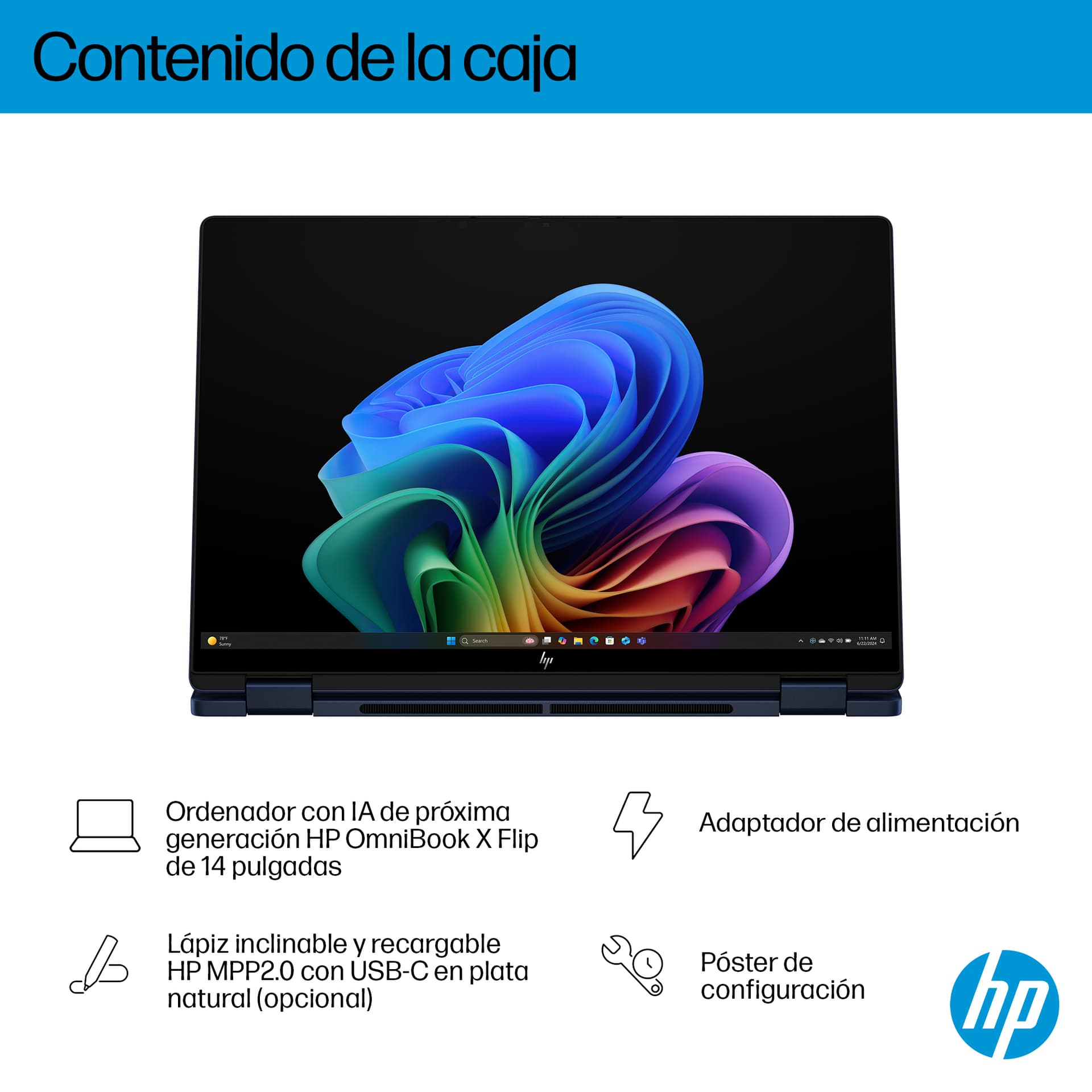 HP - Convertible 2 en 1 HP OmniBook X Flip 14-fm0002ns, Copilot+PC, Intel Core Ultra 5-226V, 16GB, 1TB SSD, 14', W11. - imagen 7
