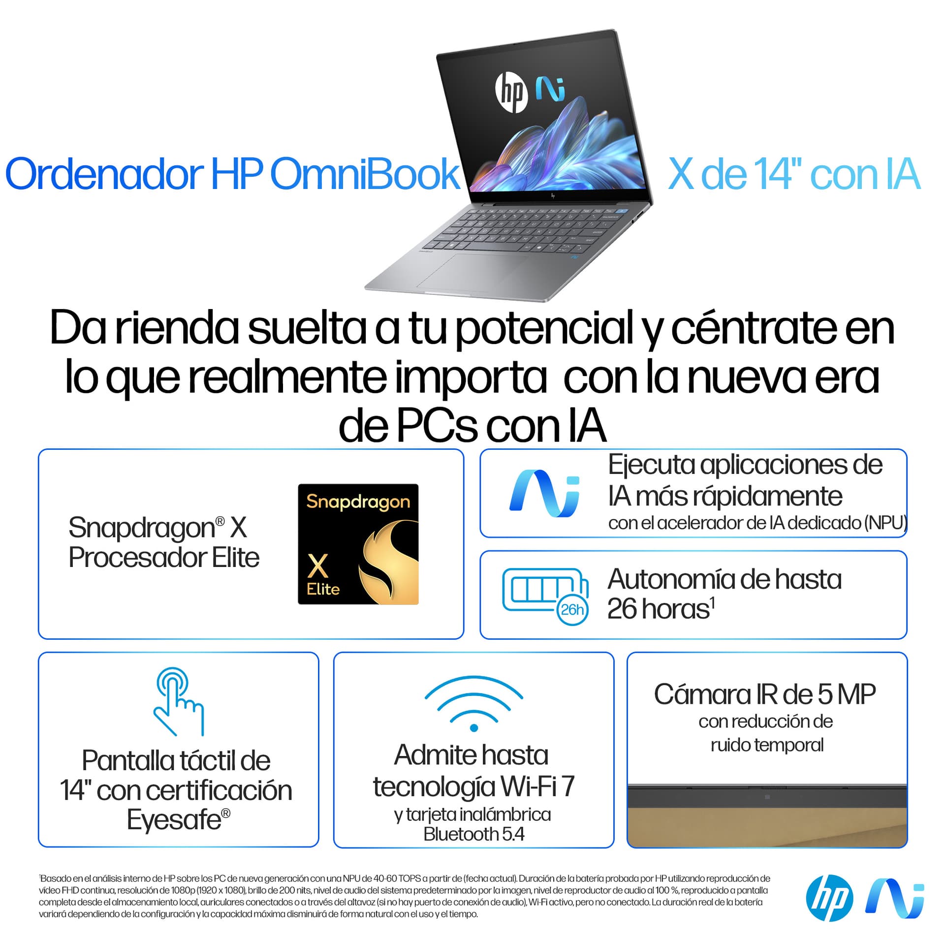 HP - Portátil HP OmniBook X 14-fe0000ns Copilot+PC, Snapdragon X Elite X1E-78-100, 16GB, 1TB SSD, 14', W11. - imagen 4