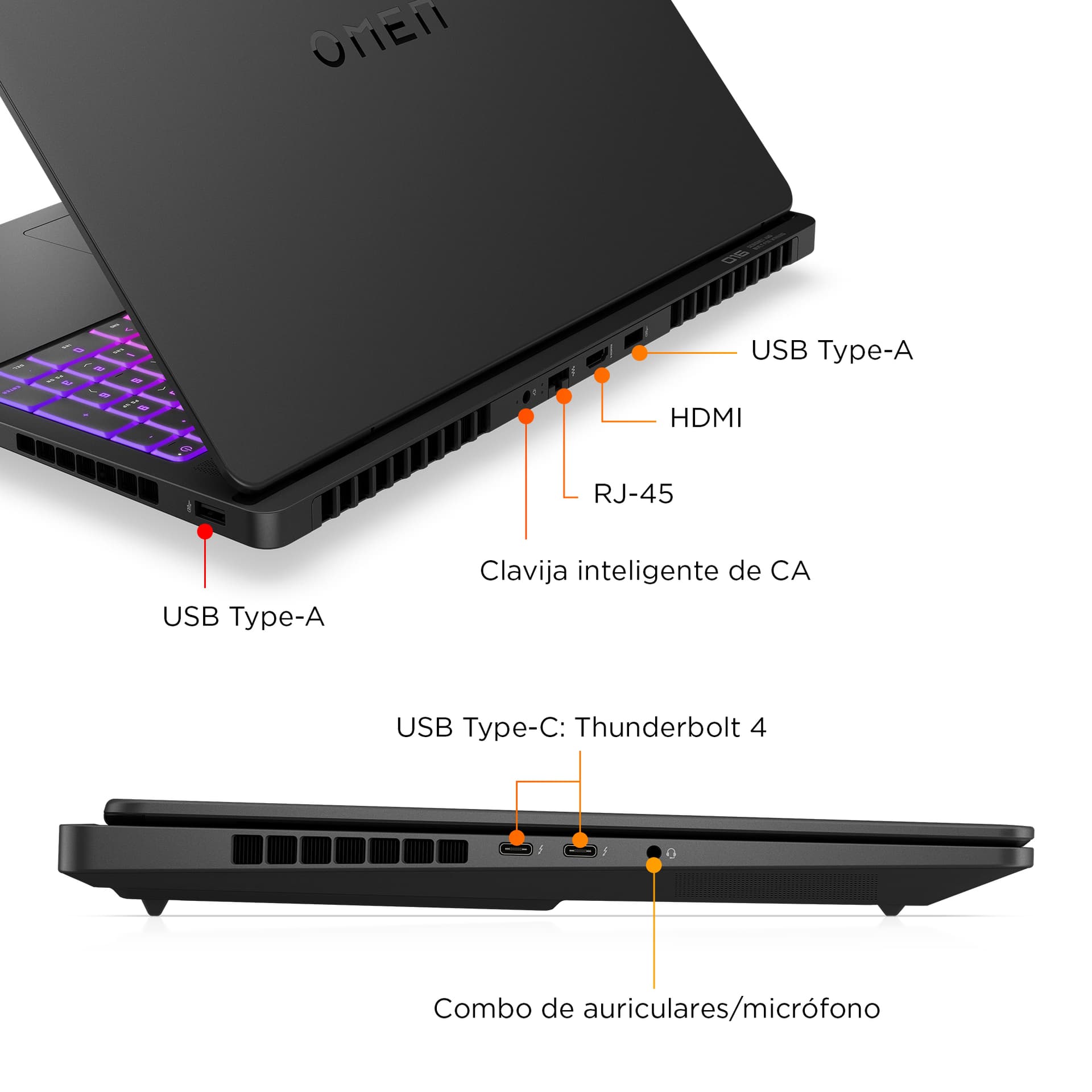 Portátil gaming - HP OMEN MAX 16-ah0019ns, 16" WQXGA, Intel® Core™ Ultra 7 255HX , 32GB RAM, 1TB SSD, GeForce RTX 5070 Ti Windows 11 Home, Negro - imagen 5