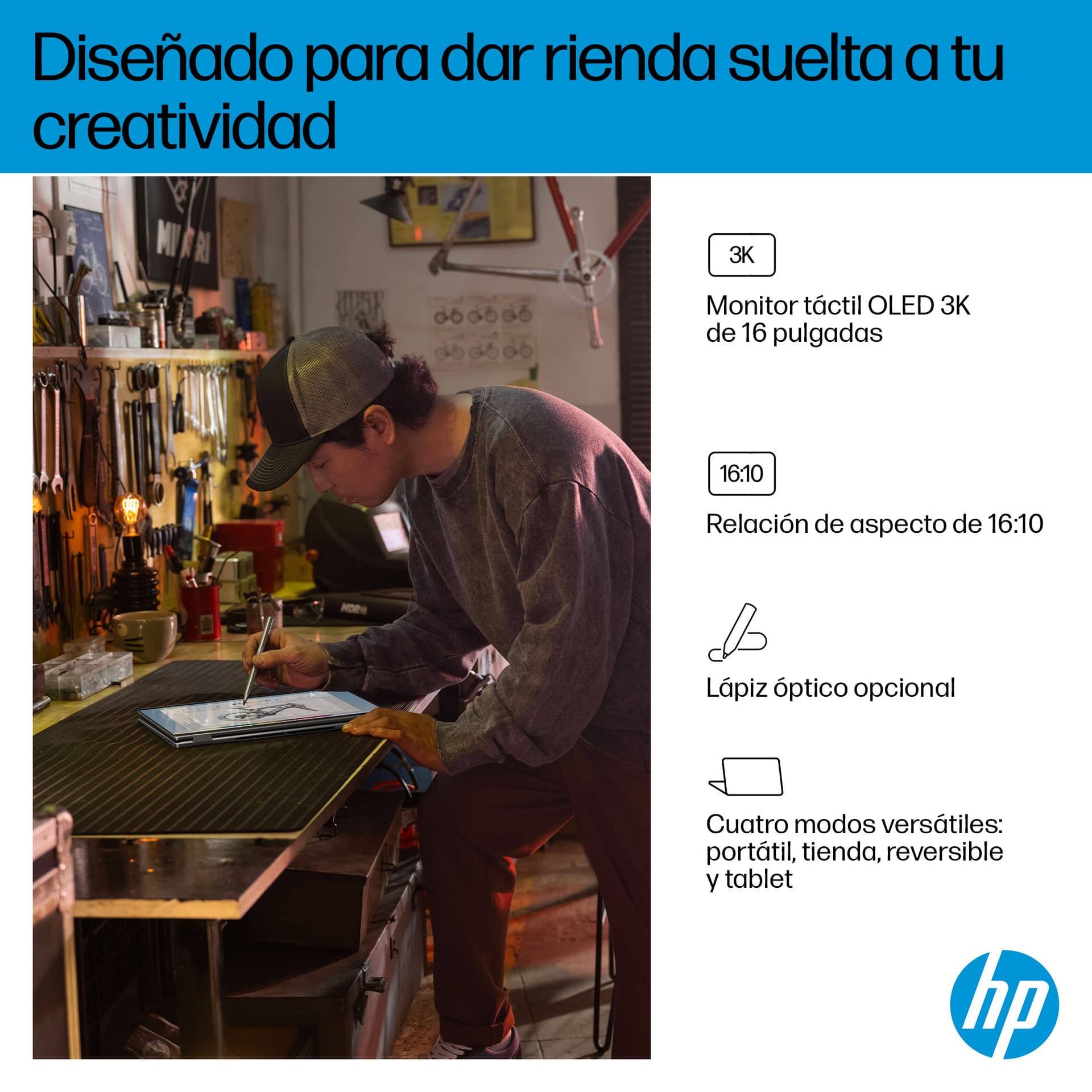 HP - Convertible 2 en 1 HP OmniBook X Flip 16-ar0001ns, Copilot+PC, Ryzen IA 7-350, 16GB, 1TB SSD, 16' OLED, W11. - imagen 11