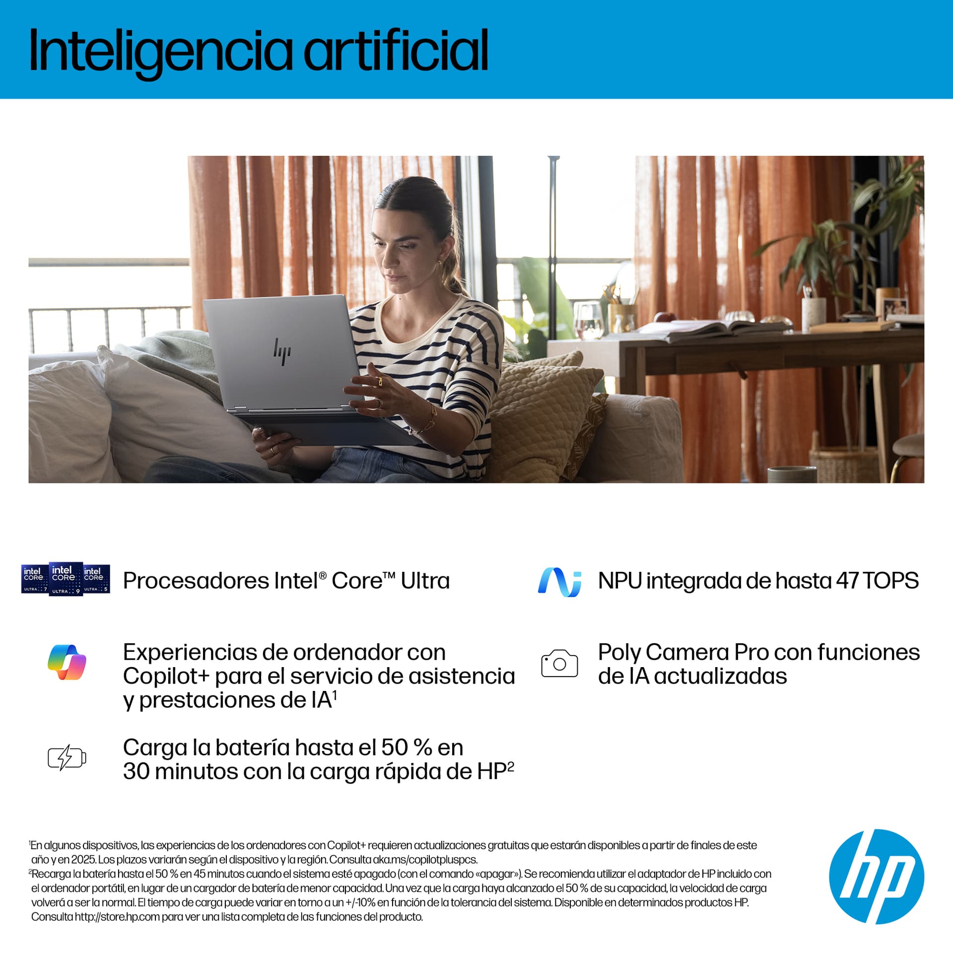 HP - Convertible 2 en 1 HP OmniBook X Flip 16-as0000ns, Copilot+PC, Intel Core Ultra 7 EVO 258V, 32GB, 1TB SSD, 16' OLED, W11. - imagen 11