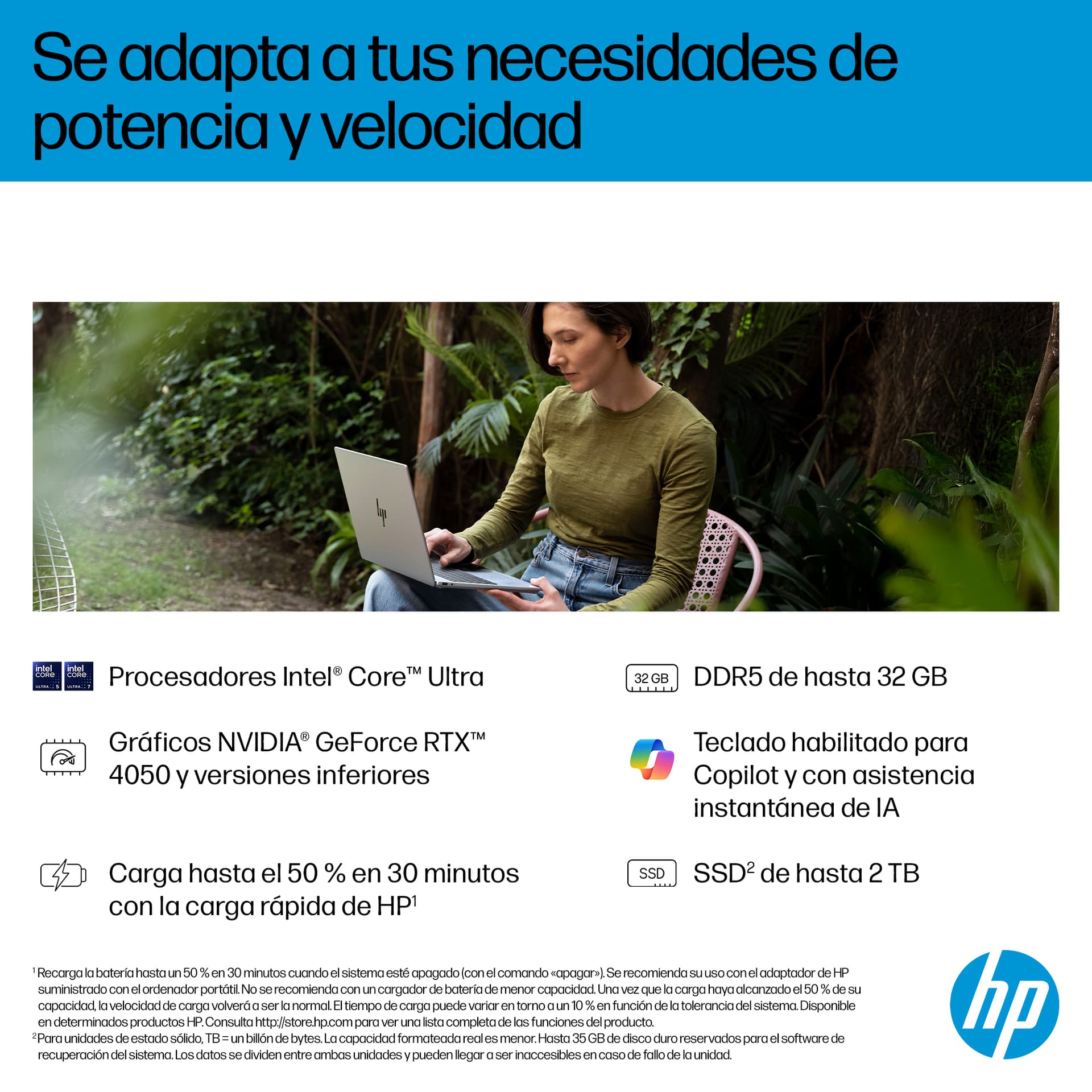 Portátil - HP OmniBook 7 AI 16-ay0002ns, 16" 2K, Intel® Core™ Ultra 255H, 32GB RAM, 1TB SSD, GeForce RTX 4050, Windows 11 Home PC, Plateado - imagen 9