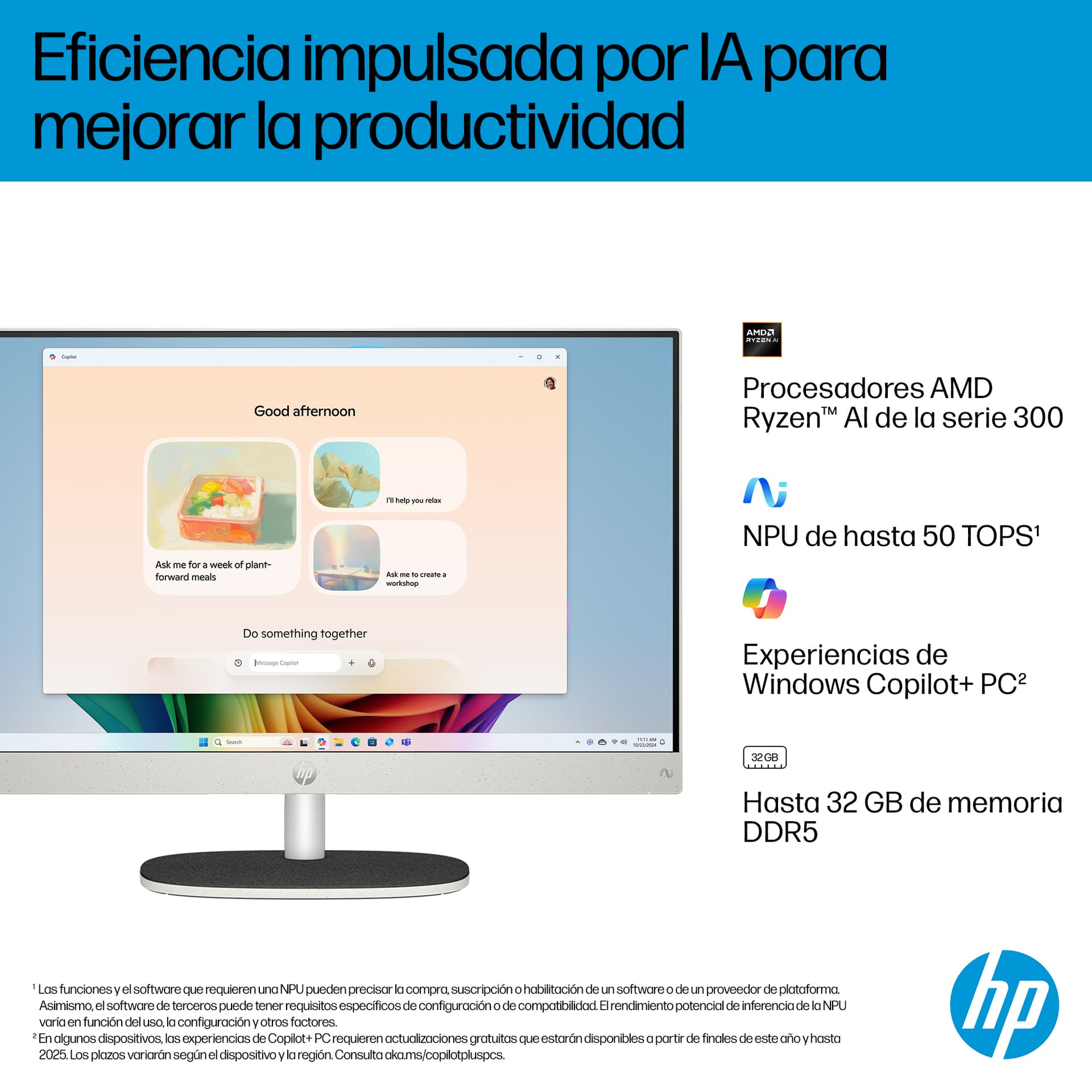 HP - All in One HP 24-ct2003ns, Copilot+PC, Ryzen AI 5, 16GB, 1TB SSD, 23,8', W11. - imagen 7