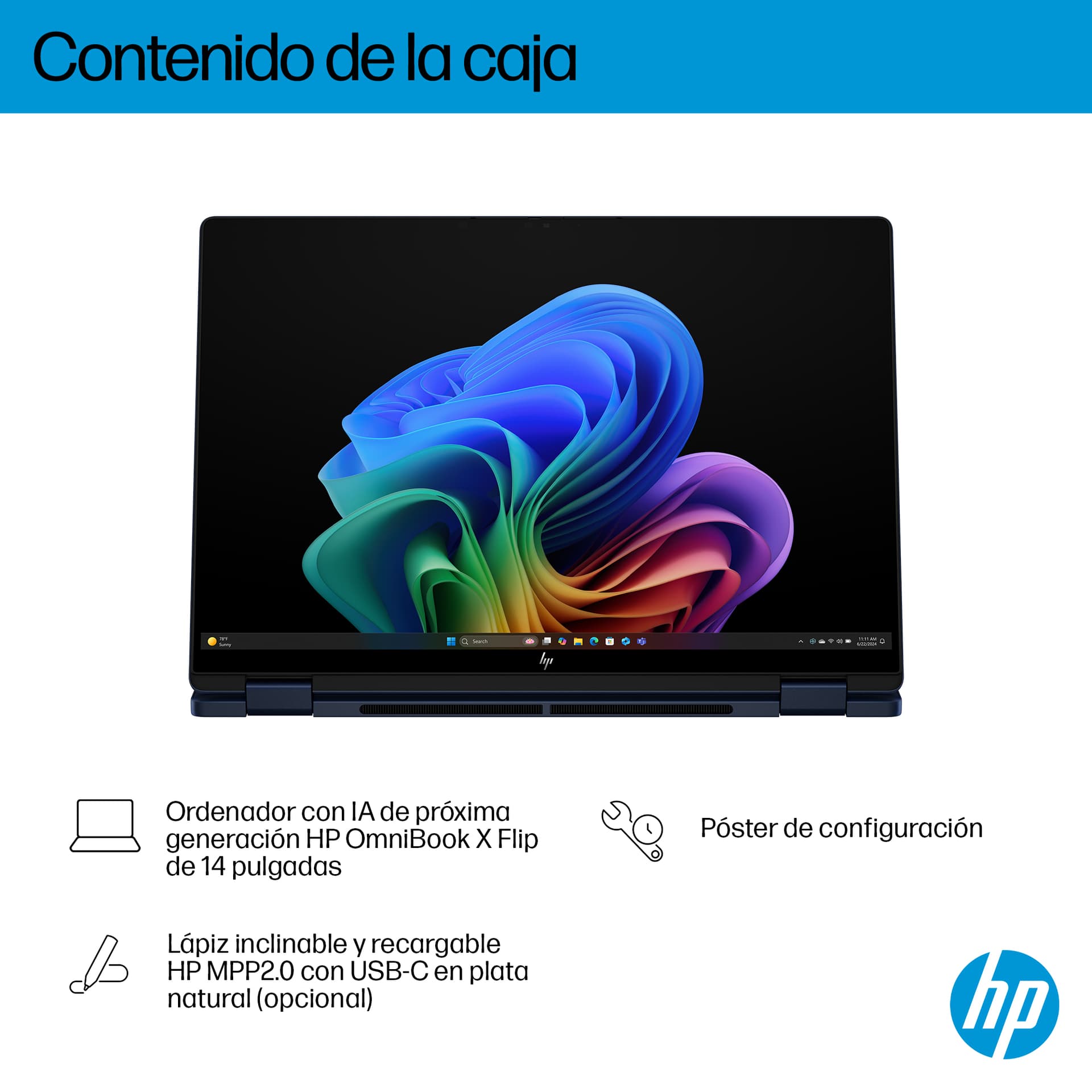 HP - Convertible 2 en 1 HP OmniBook X Flip 14-fm0002ns, Copilot+PC, Intel Core Ultra 5-226V, 16GB, 1TB SSD, 14', W11. - imagen 7