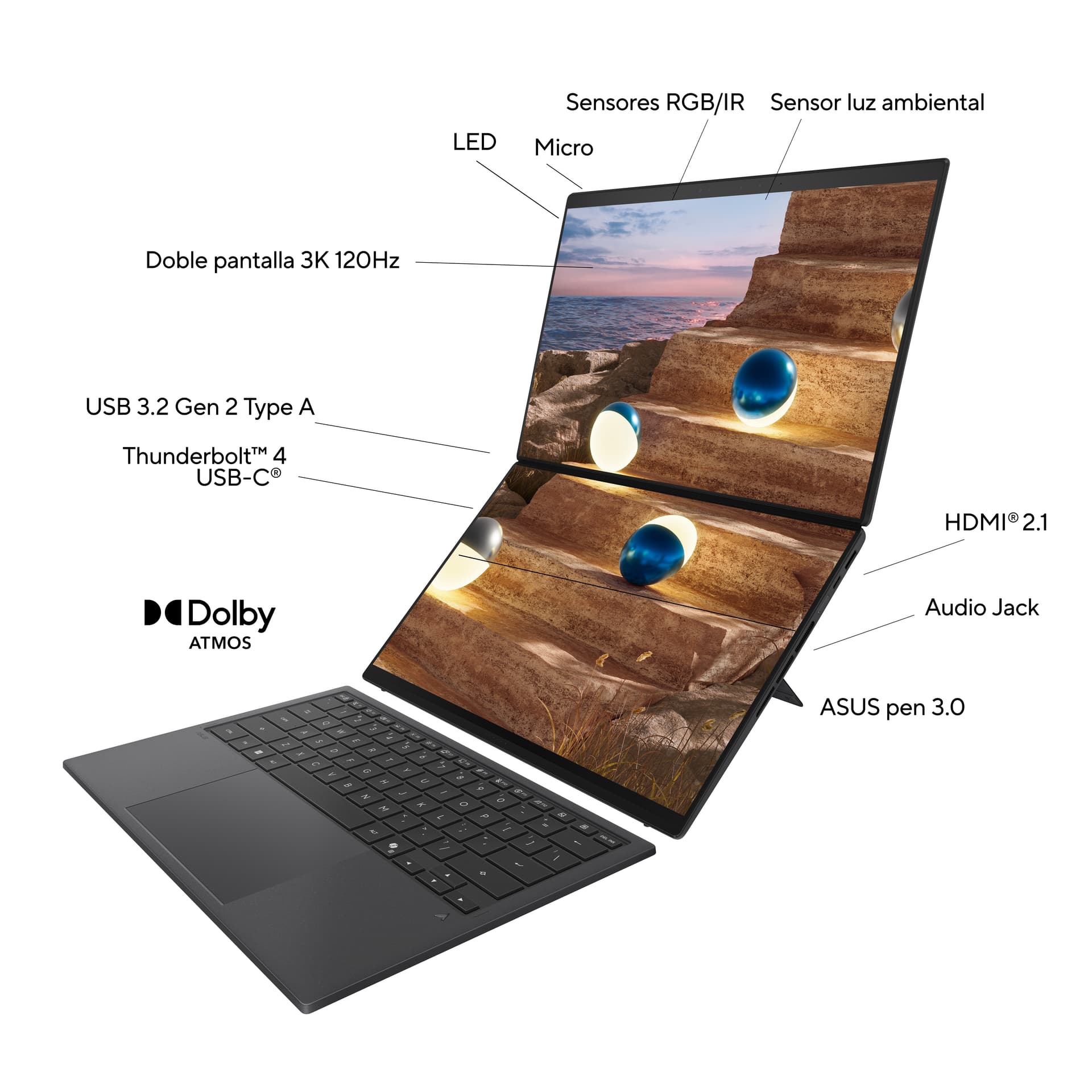 Asus - Portátil ASUS Zenbook Duo OLED UX8407AA-SN066W, Copilot+ PC, Intel Core Ultra 9 386H, 32GB, 1TB SSD, 14", W11. - imagen 4