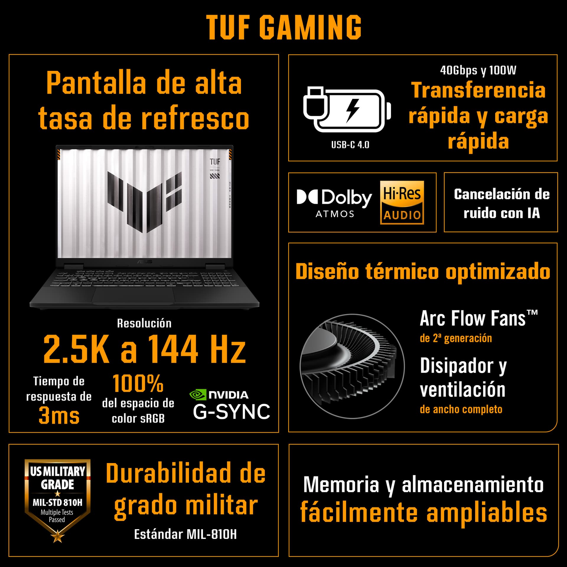 Portátil gaming - ASUS TUF Gaming A18 FA808UM-S8005, 18" WUXGA, AMD Ryzen™ 7 260, 32 GB, 1 TB SSD, GeForce RTX™ 5060, Sin sistema operativo - imagen 21