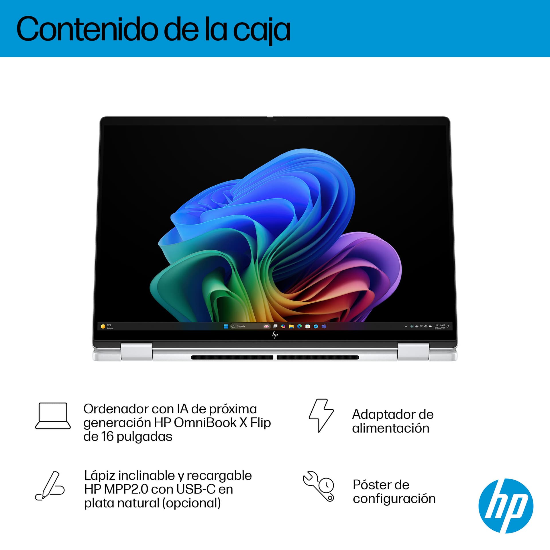 HP - Convertible 2 en 1 HP OmniBook X Flip 16-as0001ns, Copilot+PC, Intel Core Ultra 7 EVO 256V, 16GB, 1TB SSD, 16' OLED, W11. - imagen 6
