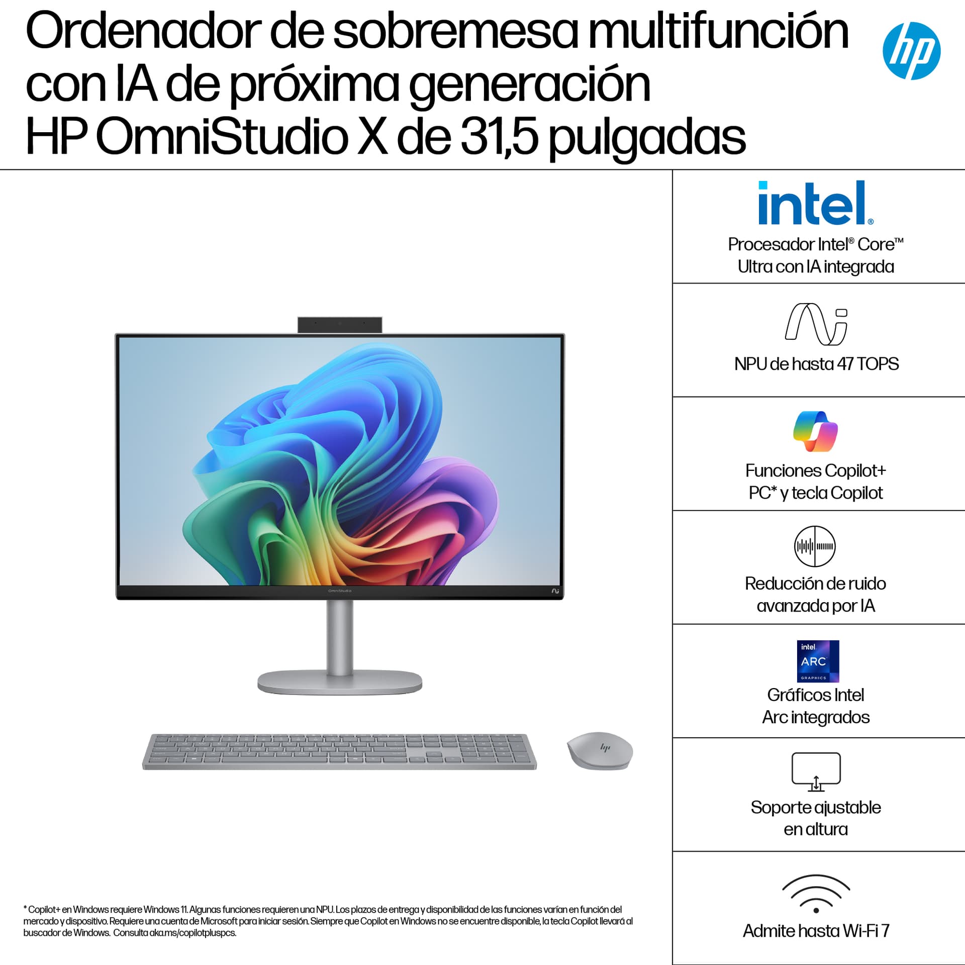 HP - All in One HP OmniStudio X 32-c1005ns, Copilot+PC, Intel Core Ultra 7-258V, 32GB, 1TB SSD, Intel Arc, 31,5', W11. - imagen 4