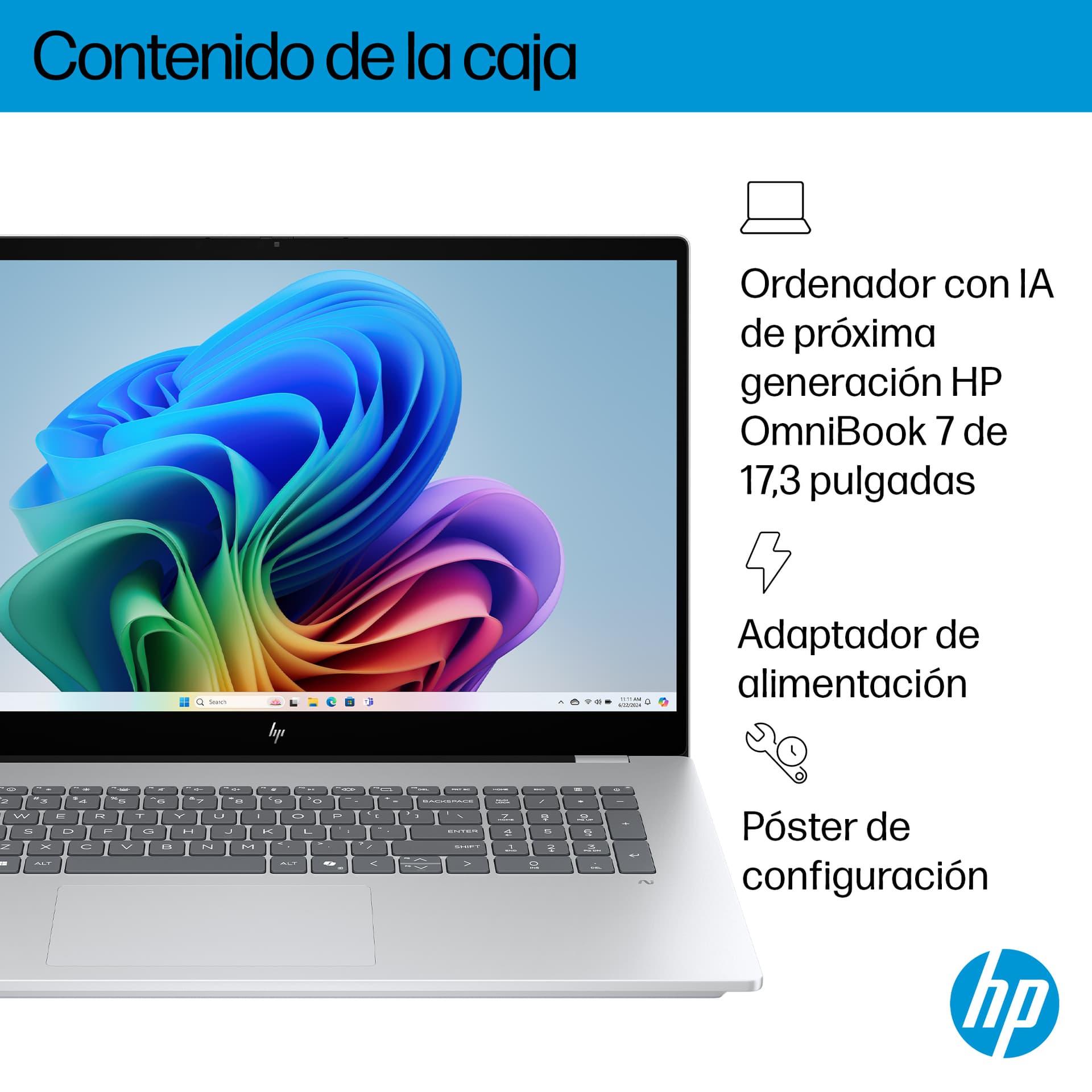 Portátil-HP OmniBook 7 NGAI 17-dc0003ns Copilot+ PC, 17,3" FHD, Intel® Core™ Ultra 258V, 32GB RAM, 1TB SSD, GeForce RTX 4050, Windows 11 Home, Plata - imagen 6