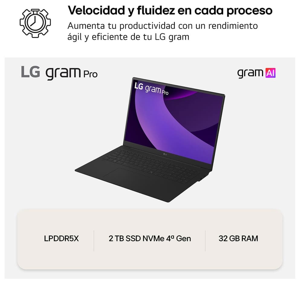 Portátil - LG 17Z90TR-E.AD88B, 17" WQXGA, Intel® Evo™ Edition Core™ Ultra 7-255H, 32 GB RAM, 1TB SSD, GeForce RTX™ 5050, W11H - imagen 9