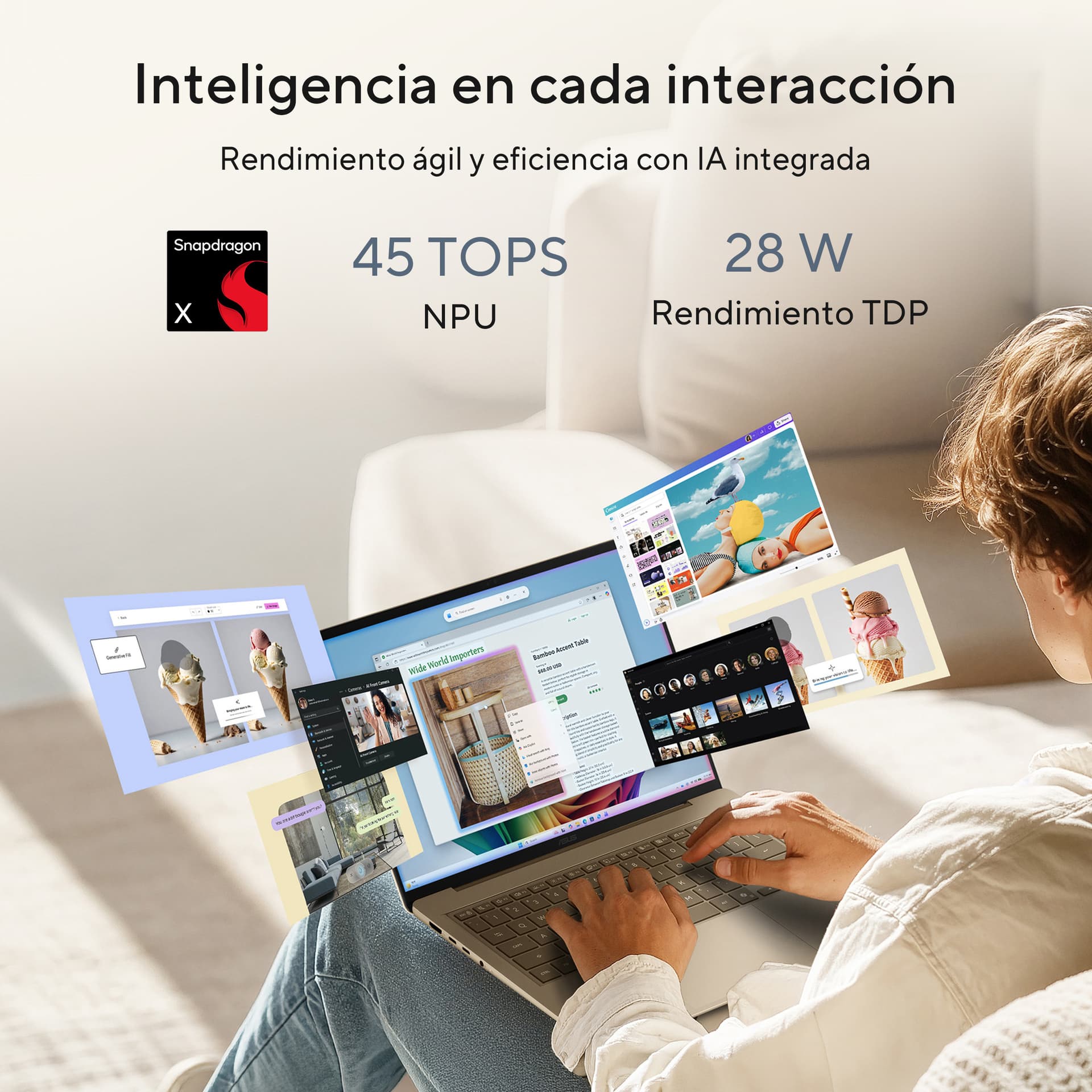 Portátil - ASUS Zenbook 14 OLED UX3480QA-U1090W Copilot+ PC, " WUXGA, Snapdragon® X X1-26-100 45 TOPS, 16GB, 256GB SSD, W11H, Sin cargador - imagen 7