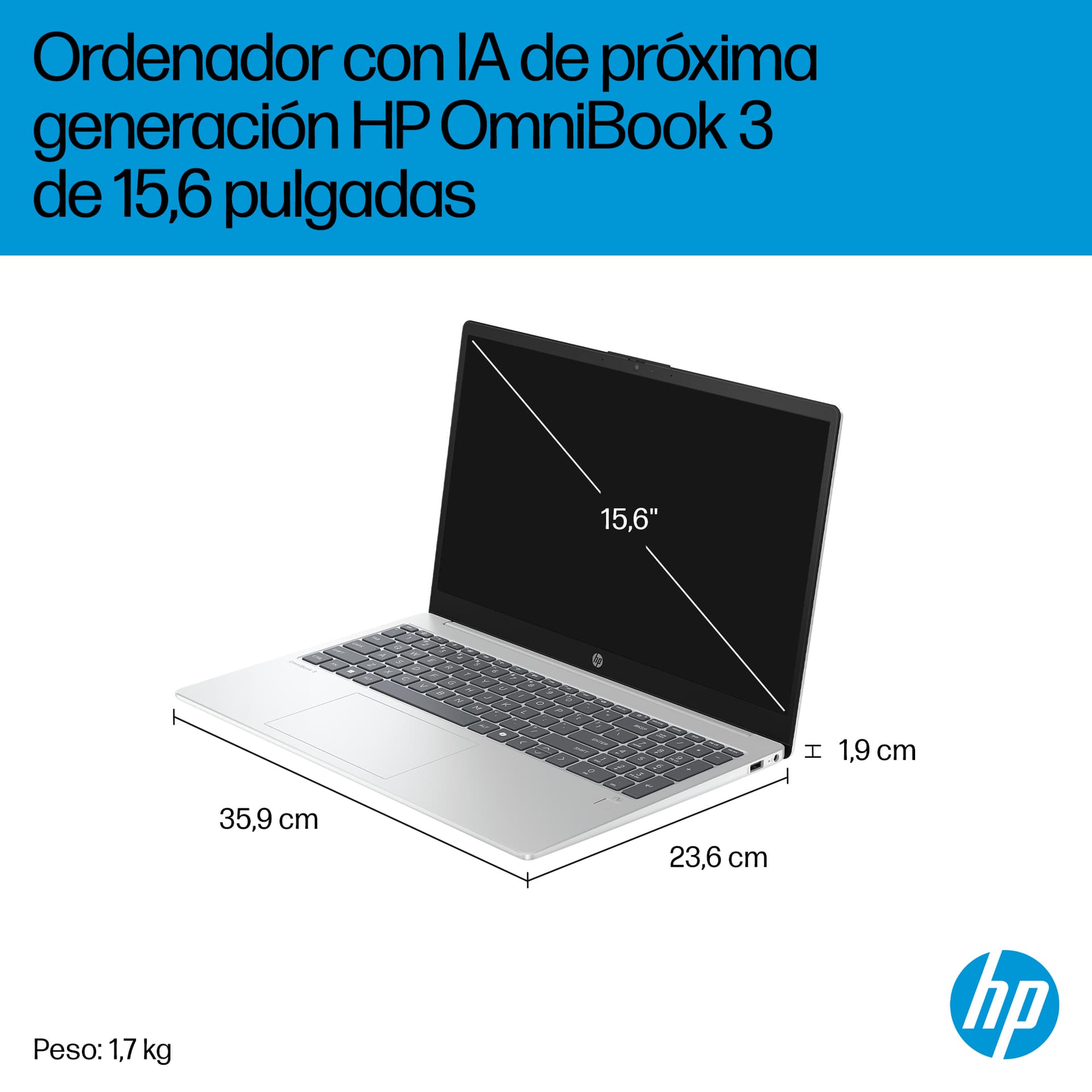 HP - Portátil HP OmniBook 3 15-fn0002ns, Copilot+PC, Ryzen IA 7-350, 16GB, 1TB SSD, 15,6', W11. - imagen 7