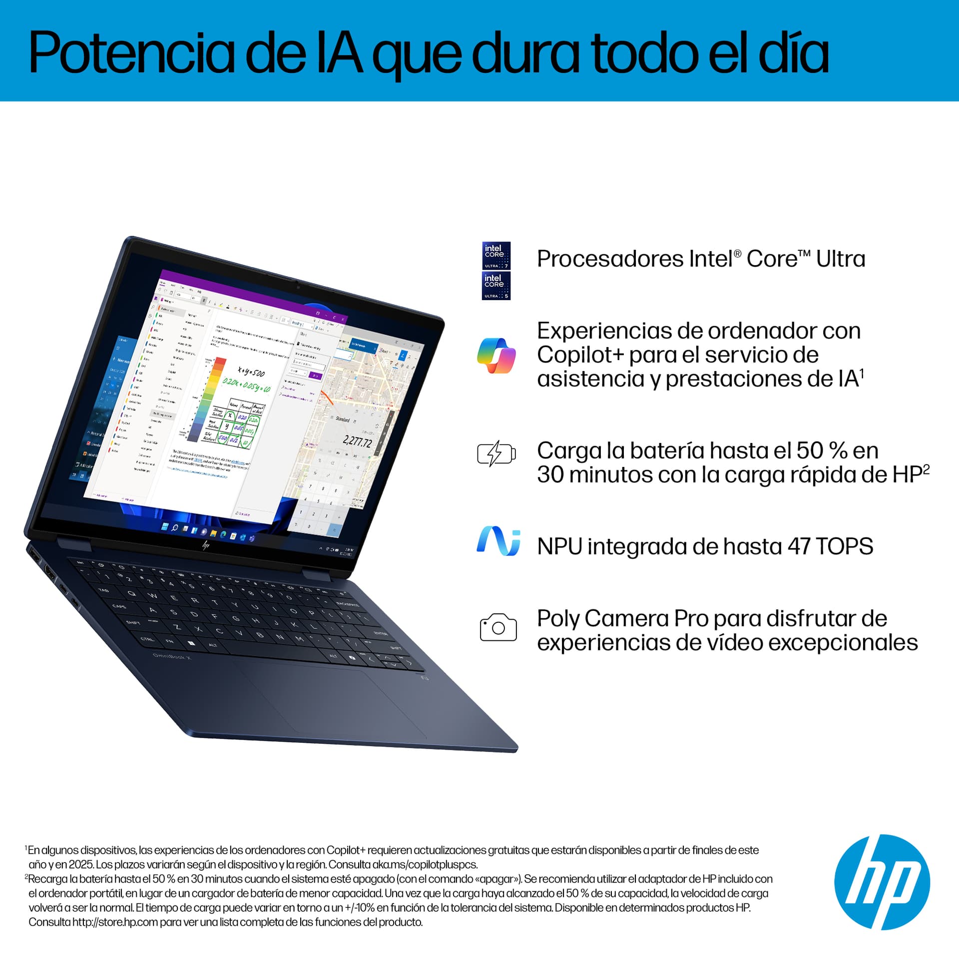 HP - Convertible 2 en 1 HP OmniBook X Flip 14-fm0002ns, Copilot+PC, Intel Core Ultra 5-226V, 16GB, 1TB SSD, 14', W11. - imagen 11